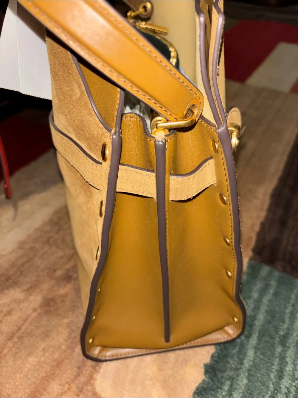 Tory Burch Lee Radzwill Suede Shoulder Bag in Tan with Gold Hardware